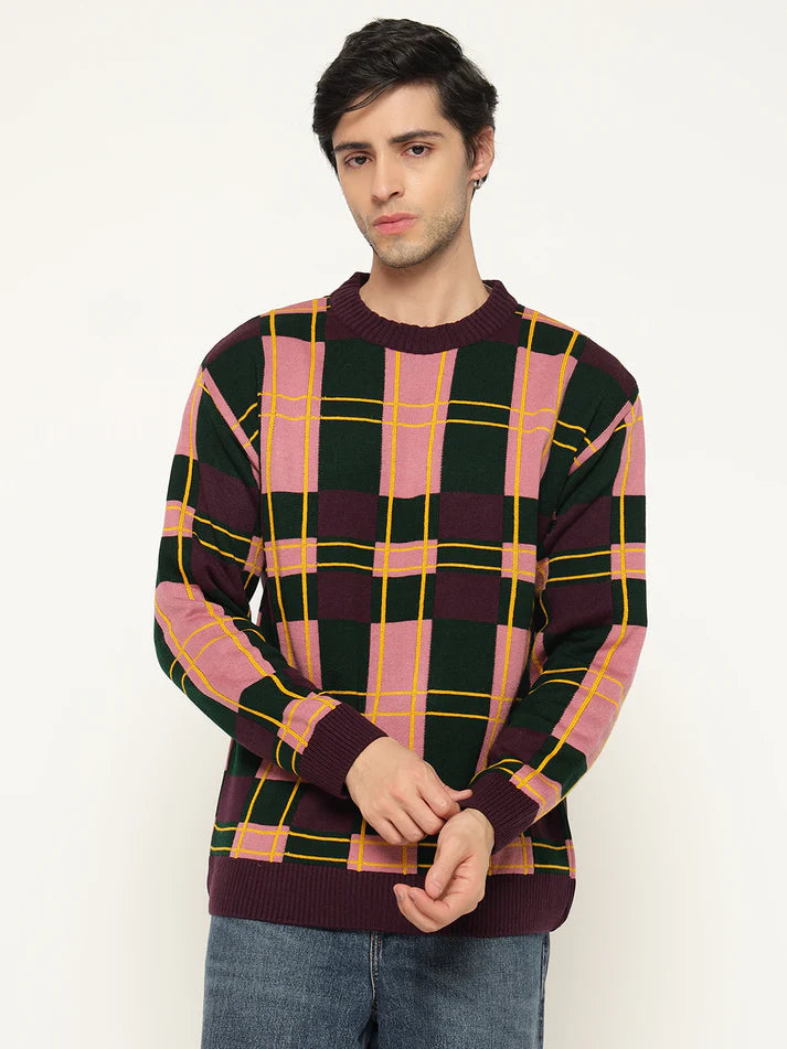 Men’s Checkered Polycotton Sweatshirt – Full Sleeve | Super Warm