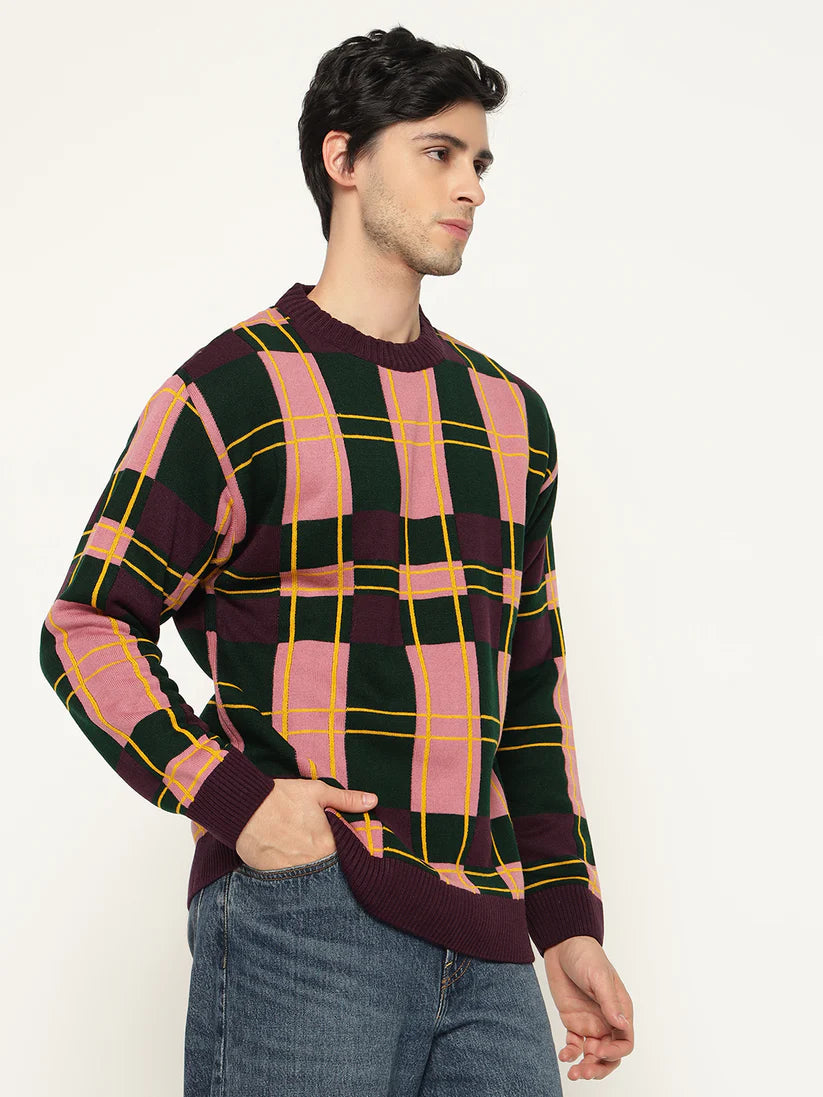 Men’s Checkered Polycotton Sweatshirt – Full Sleeve | Super Warm