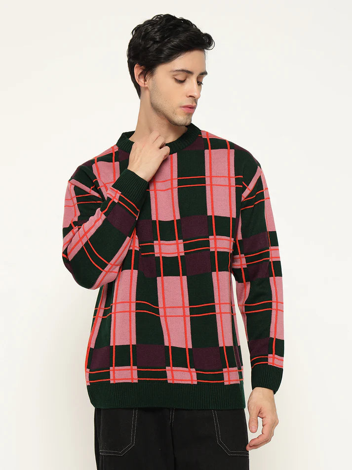 Men’s Checkered Polycotton Sweatshirt – Full Sleeve | Super Warm