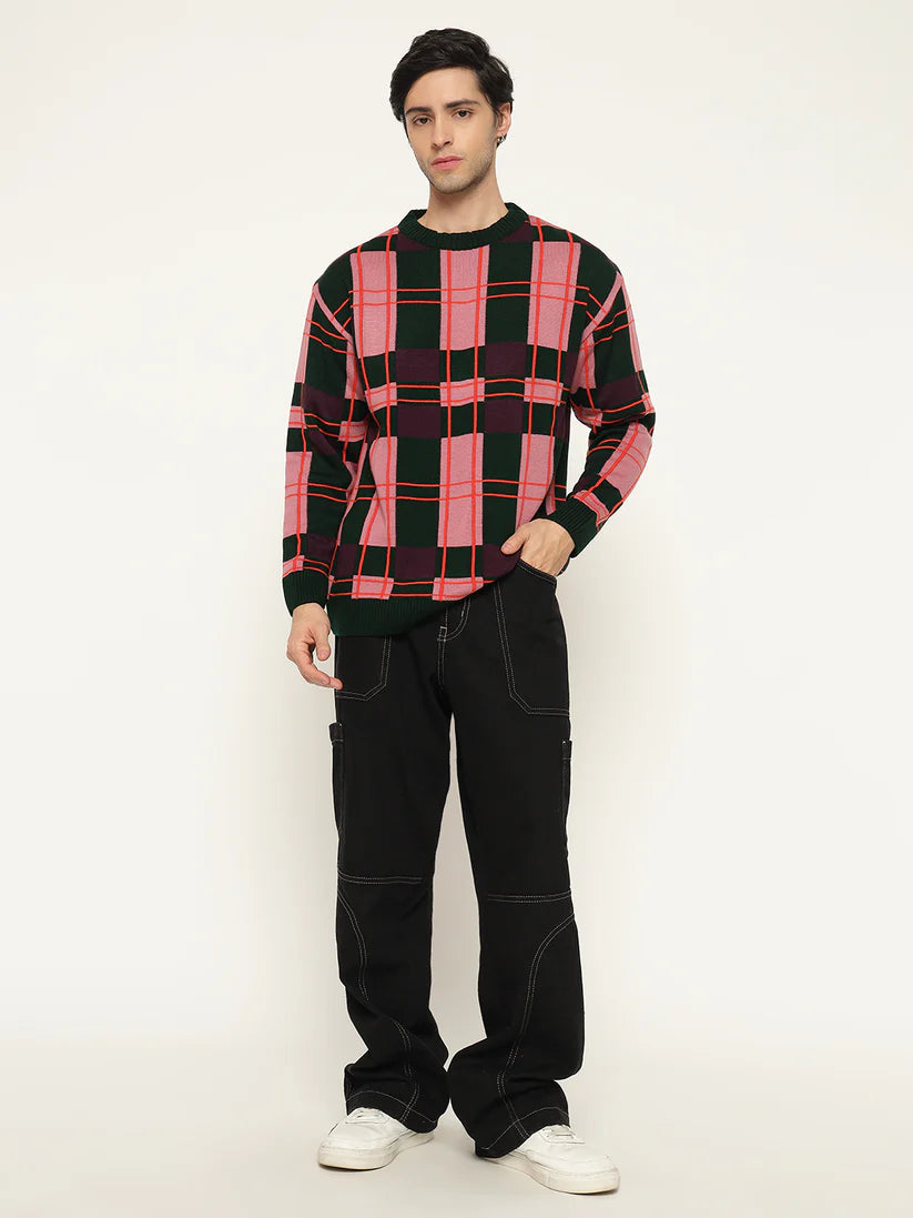 Men’s Checkered Polycotton Sweatshirt – Full Sleeve | Super Warm