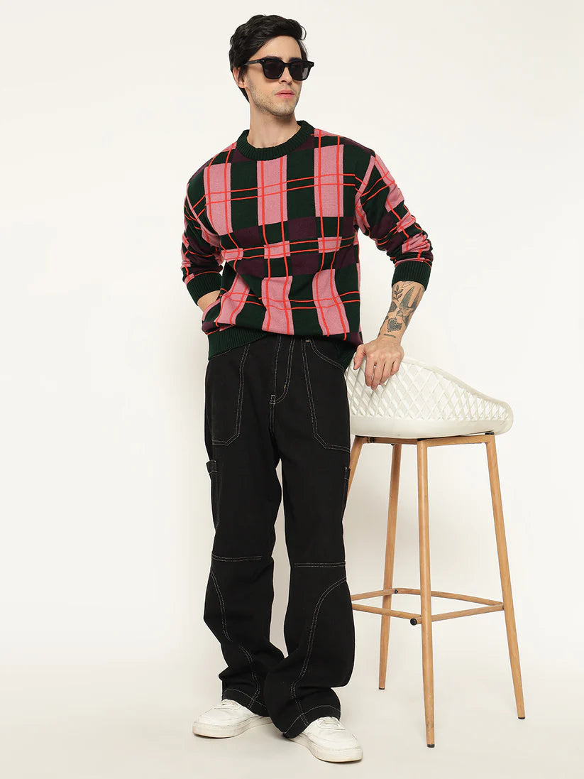 Men’s Checkered Polycotton Sweatshirt – Full Sleeve | Super Warm