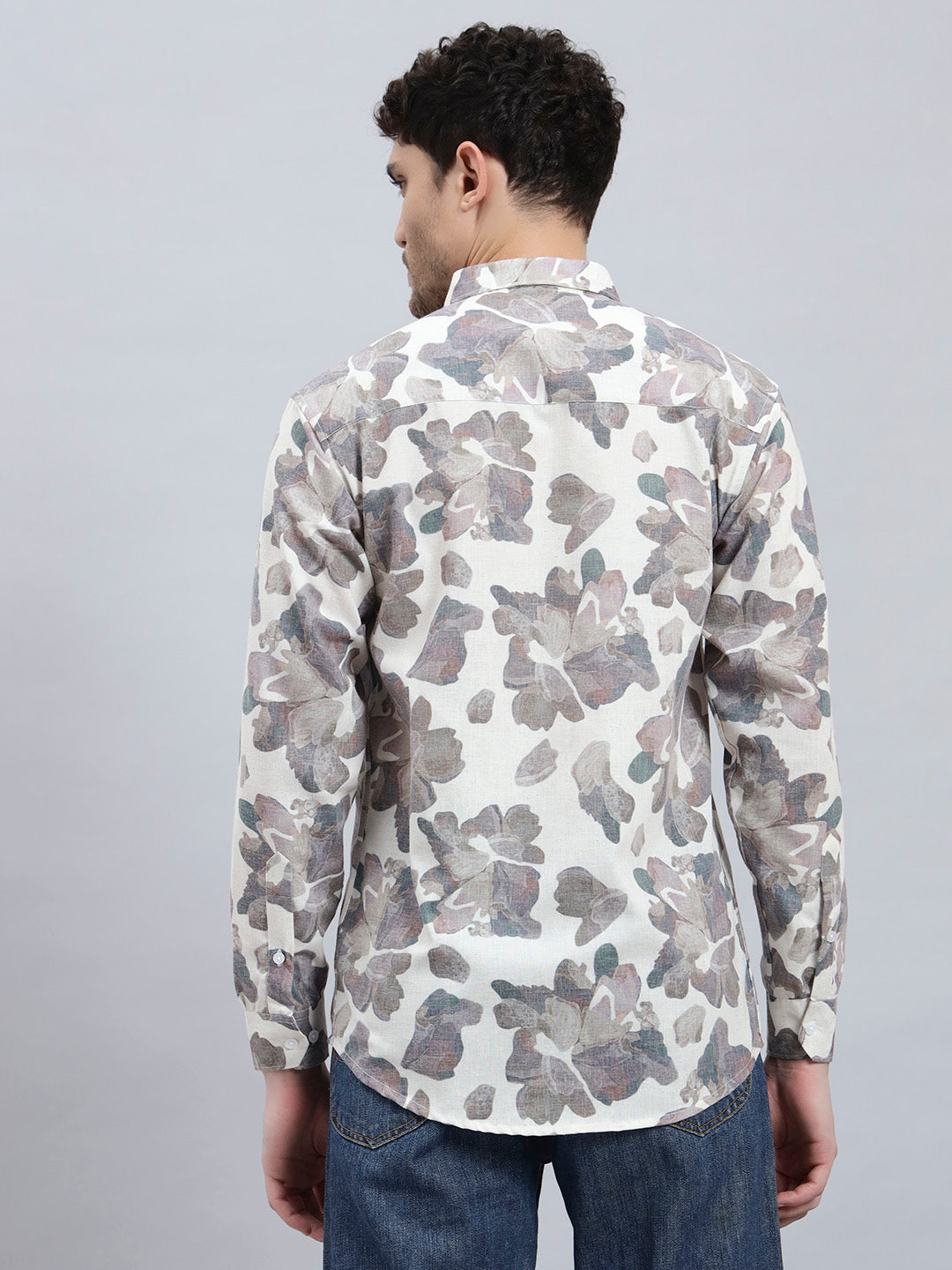 REBELAW Leaf Pattern Cotton Linen Shirt – Full Sleeve | Regular Fit