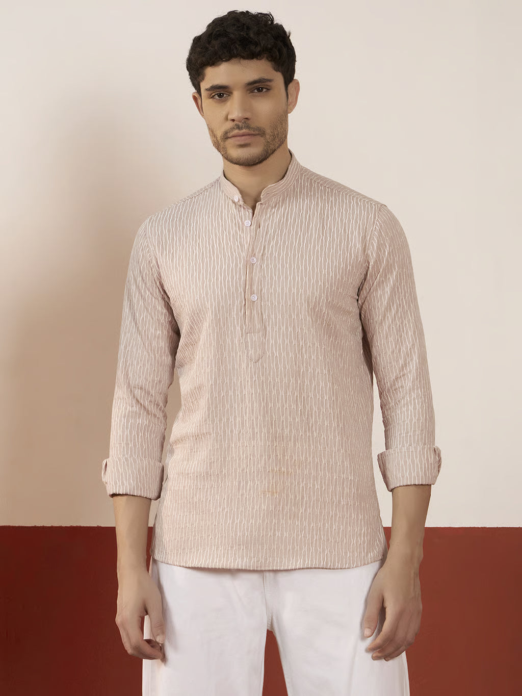 Textured Pink Short Kurta