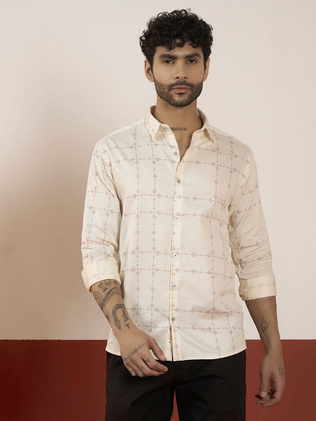 Off-White Satin Cotton Printed Shirt