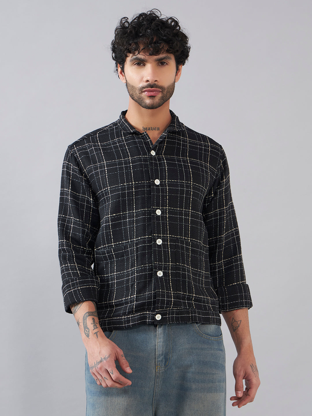 Black Check Cotton Shacket