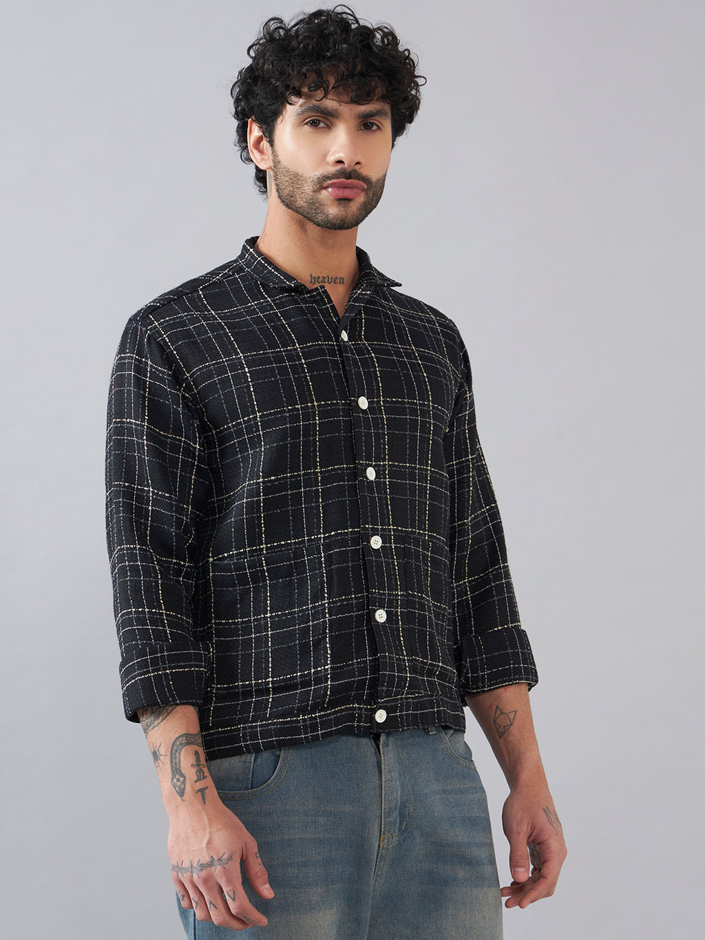 Black Check Cotton Shacket