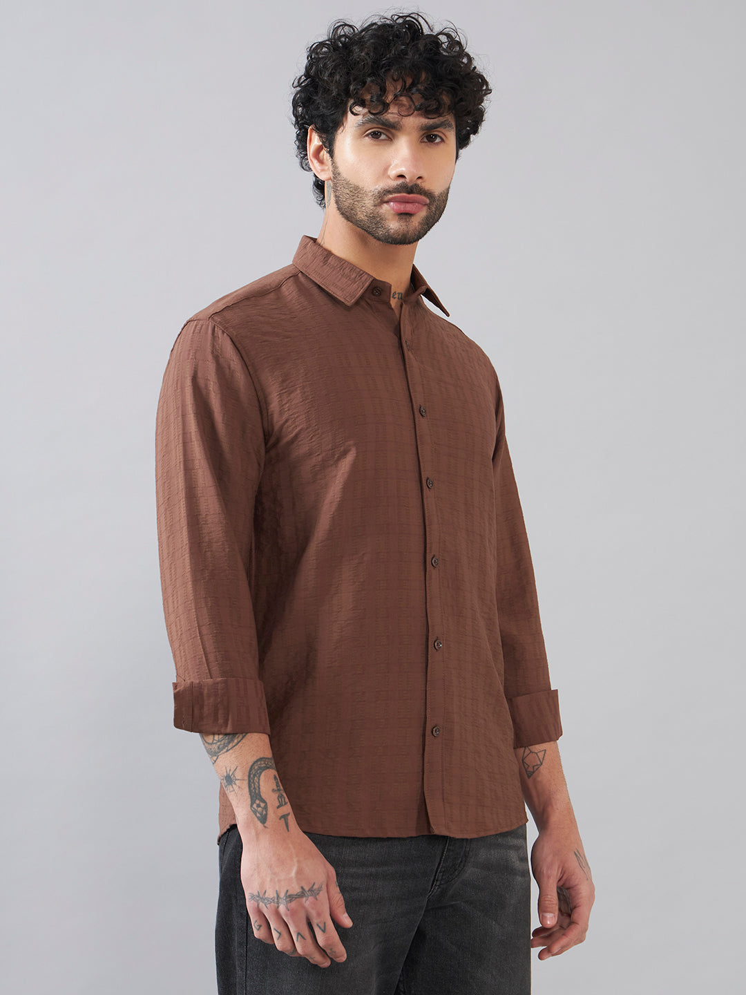 The Rich Brown Crinkle Finish Shirt