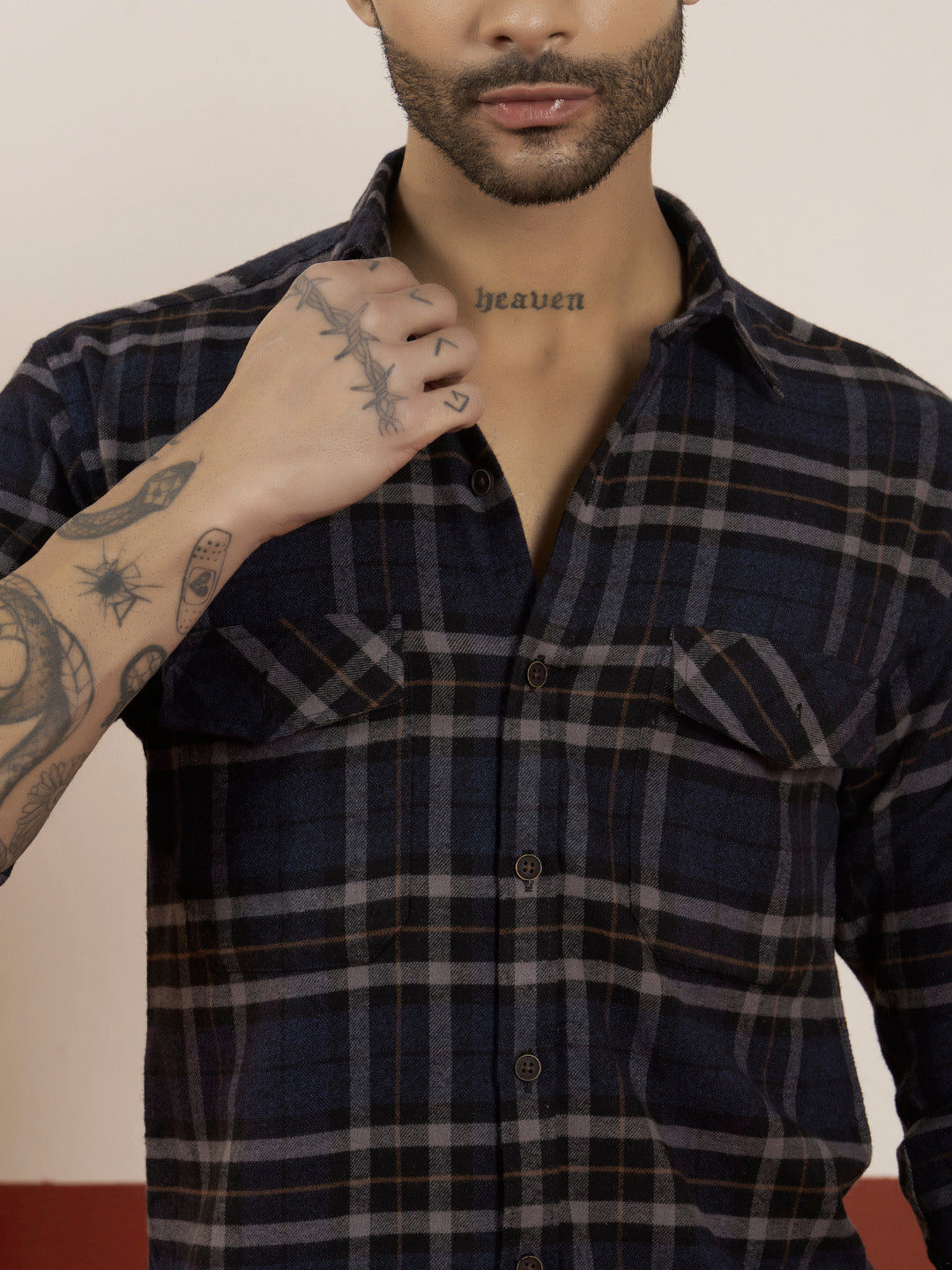 REBELAW Blue Checkered Brushed Shirt – Regular Fit
