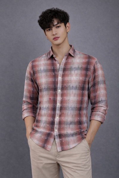 REBELAW Textured Check Cotton Regular Fit Shirt