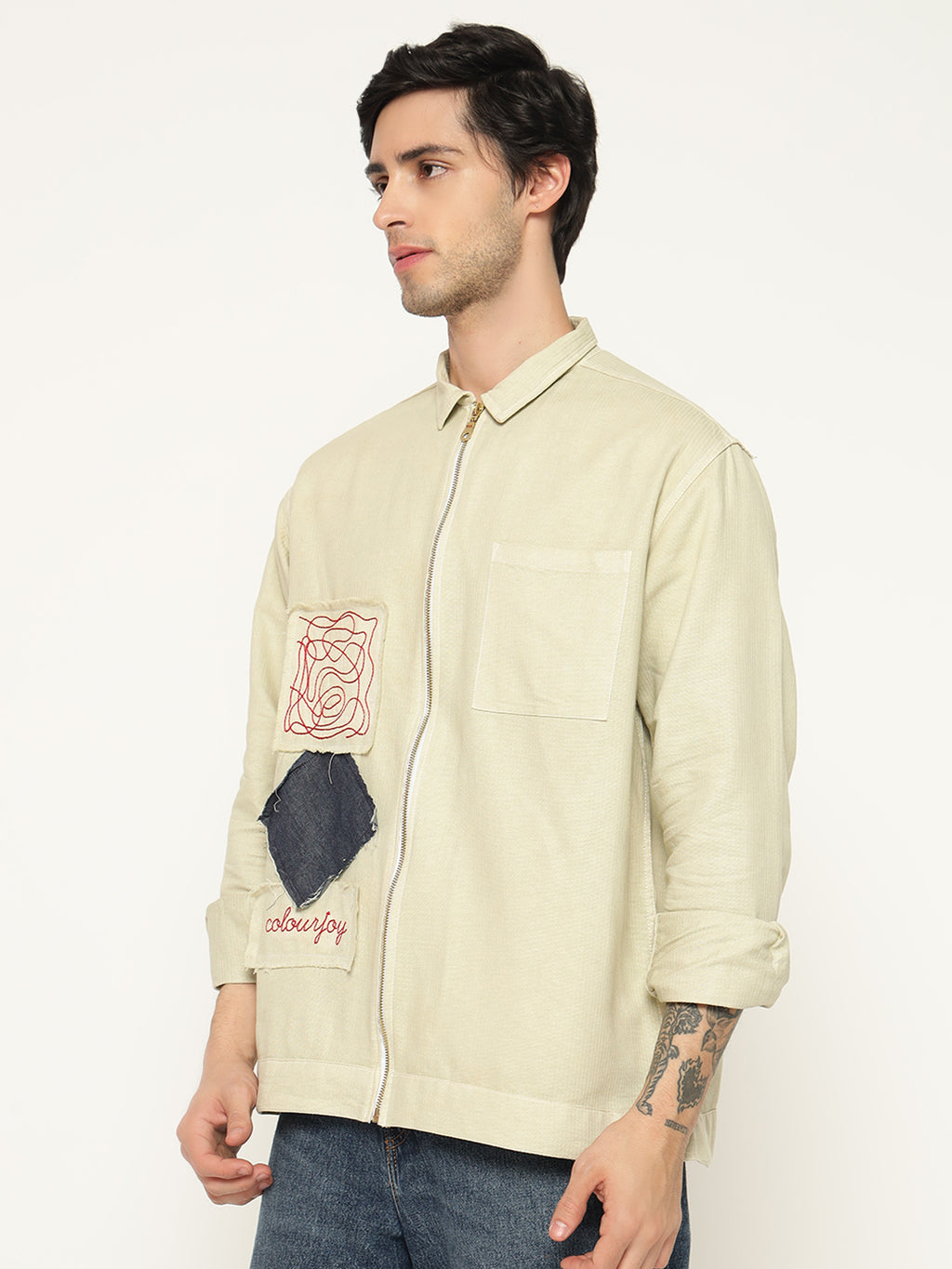 REBELAW Dyed Patchwork Oversized Cotton Jacket