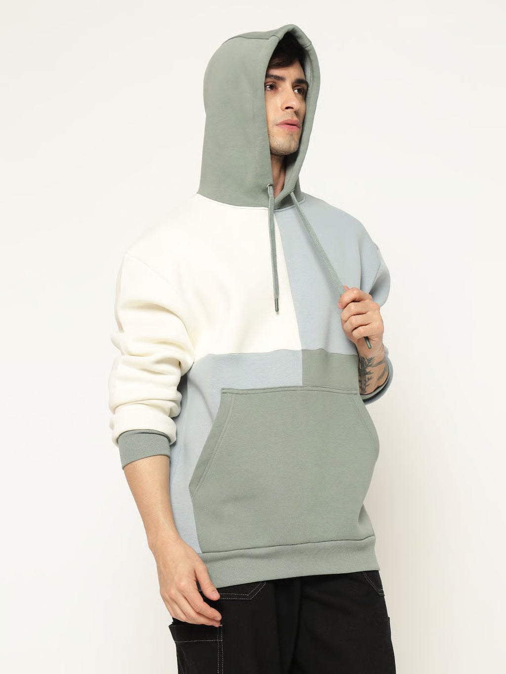 Men’s Colour Block Patch Hoodie – Full Sleeve