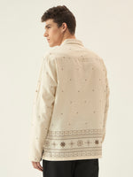 Brown Geometric Embroidered Cotton Kurta