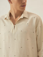 Brown Geometric Embroidered Cotton Kurta