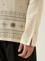 Brown Geometric Embroidered Cotton Kurta