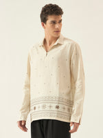 Brown Geometric Embroidered Cotton Kurta