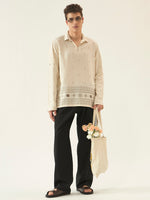 Brown Geometric Embroidered Cotton Kurta