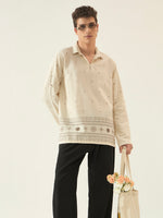 Brown Geometric Embroidered Cotton Kurta