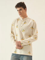 Ivory Sunflower Embroidered Cotton Kurta