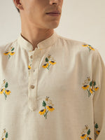 Ivory Sunflower Embroidered Cotton Kurta