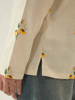 Ivory Sunflower Embroidered Cotton Kurta