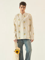 Ivory Sunflower Embroidered Cotton Kurta