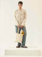 Ivory Sunflower Embroidered Cotton Kurta