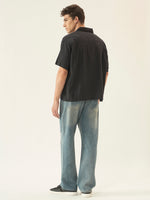 Black Checkered Seersucker Boxy Shirt