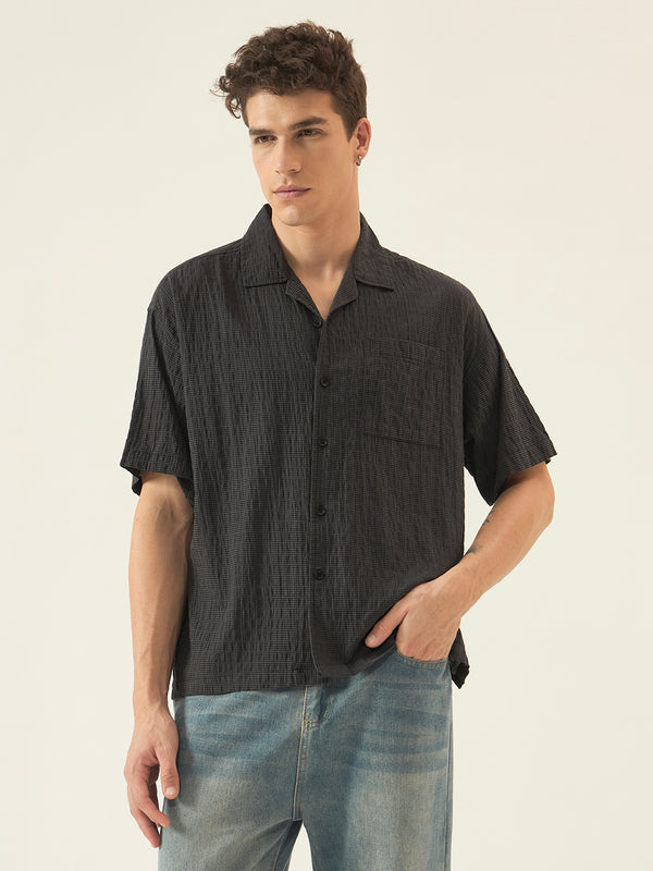 Black Checkered Seersucker Boxy Shirt