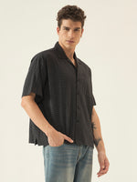 Black Checkered Seersucker Boxy Shirt