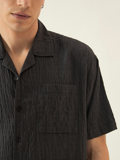 Black Checkered Seersucker Boxy Shirt
