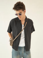 Black Checkered Seersucker Boxy Shirt