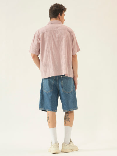 Dusty Pink Checkered Seersucker Boxy Shirt