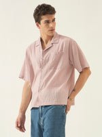 Dusty Pink Checkered Seersucker Boxy Shirt