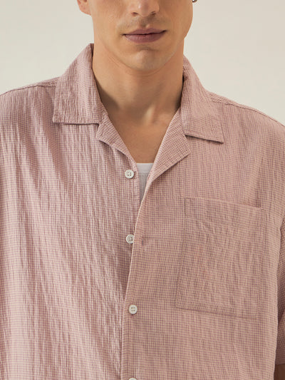 Dusty Pink Checkered Seersucker Boxy Shirt