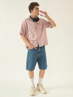 Dusty Pink Checkered Seersucker Boxy Shirt