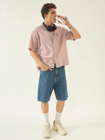 Dusty Pink Checkered Seersucker Boxy Shirt