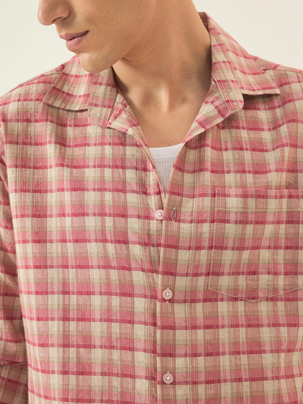 Ivory Pink Check Cotton Shirt