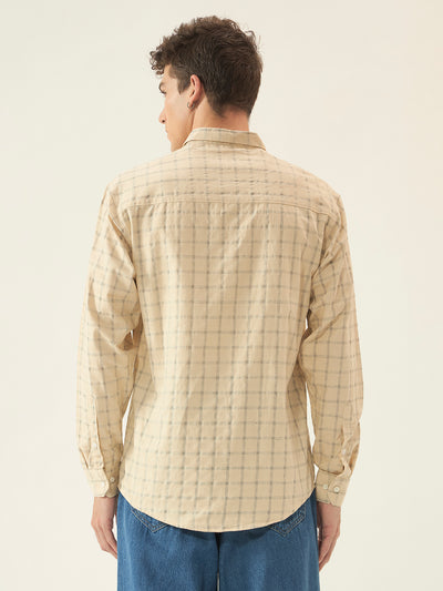 Men's Beige Checked Shirt