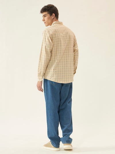 Men's Beige Checked Shirt