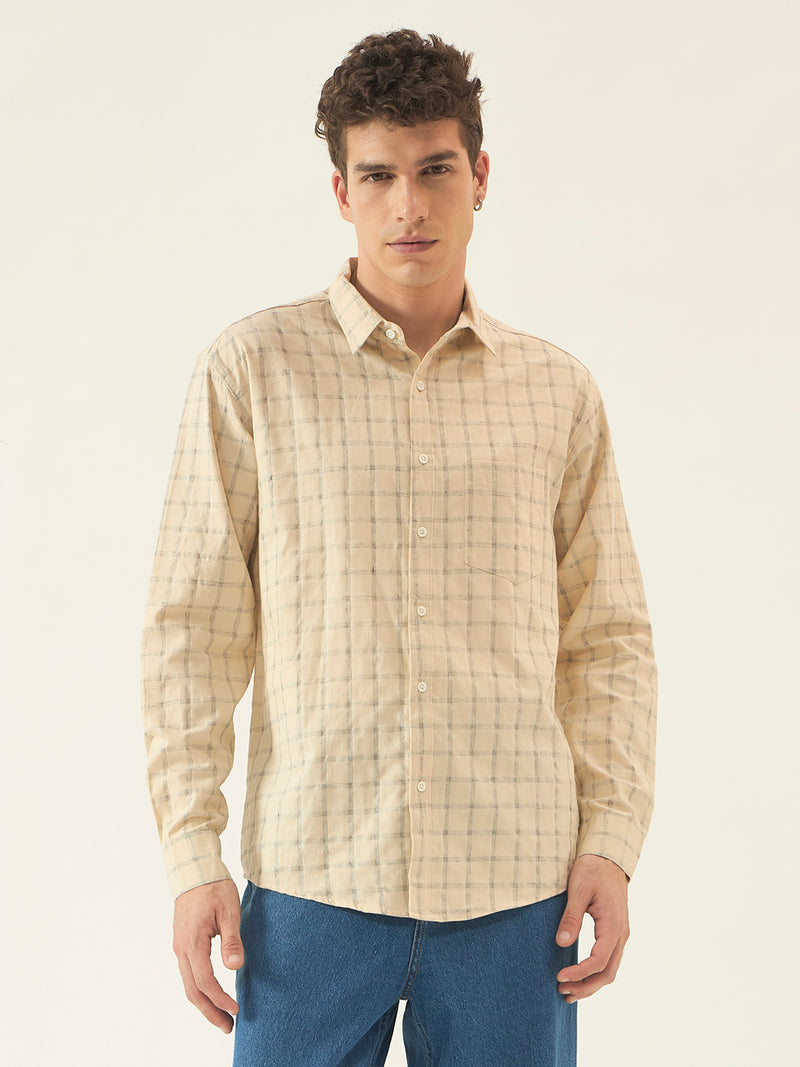 Men's Beige Checked Shirt