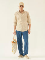 Men's Beige Checked Shirt