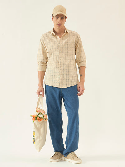 Men's Beige Checked Shirt