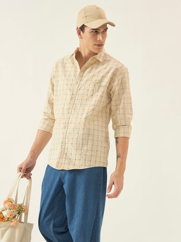 Men's Beige Checked Shirt