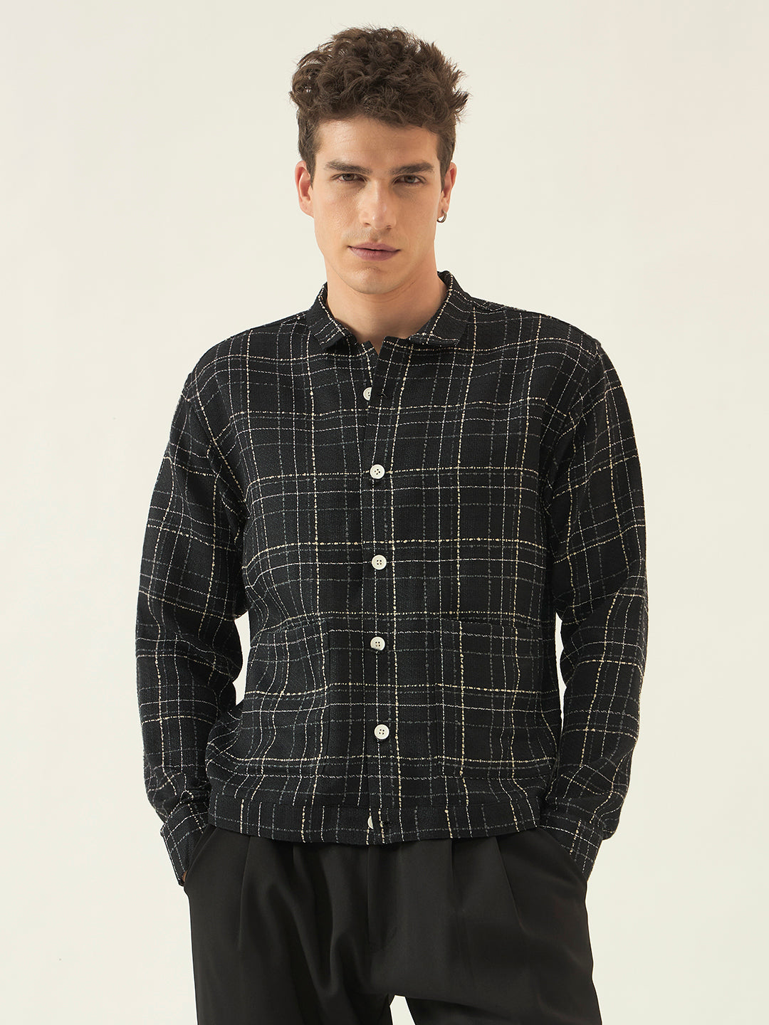Black Check Cotton Shacket