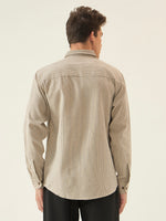 REBELAW Premium Beige Stripe Cotton Regular Fit Shirt
