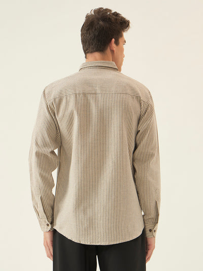 REBELAW Premium Beige Stripe Cotton Regular Fit Shirt
