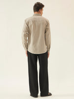 REBELAW Premium Beige Stripe Cotton Regular Fit Shirt