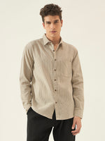 REBELAW Premium Beige Stripe Cotton Regular Fit Shirt