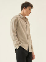 REBELAW Premium Beige Stripe Cotton Regular Fit Shirt