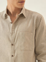 REBELAW Premium Beige Stripe Cotton Regular Fit Shirt